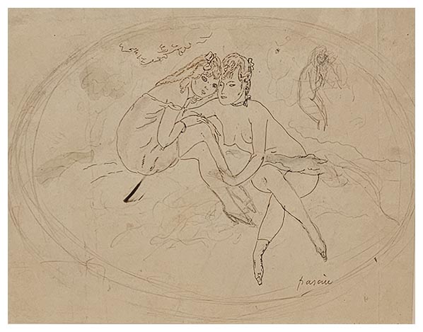 Deux femmes sur l'herbe, a drawing by Jules PASCIN
